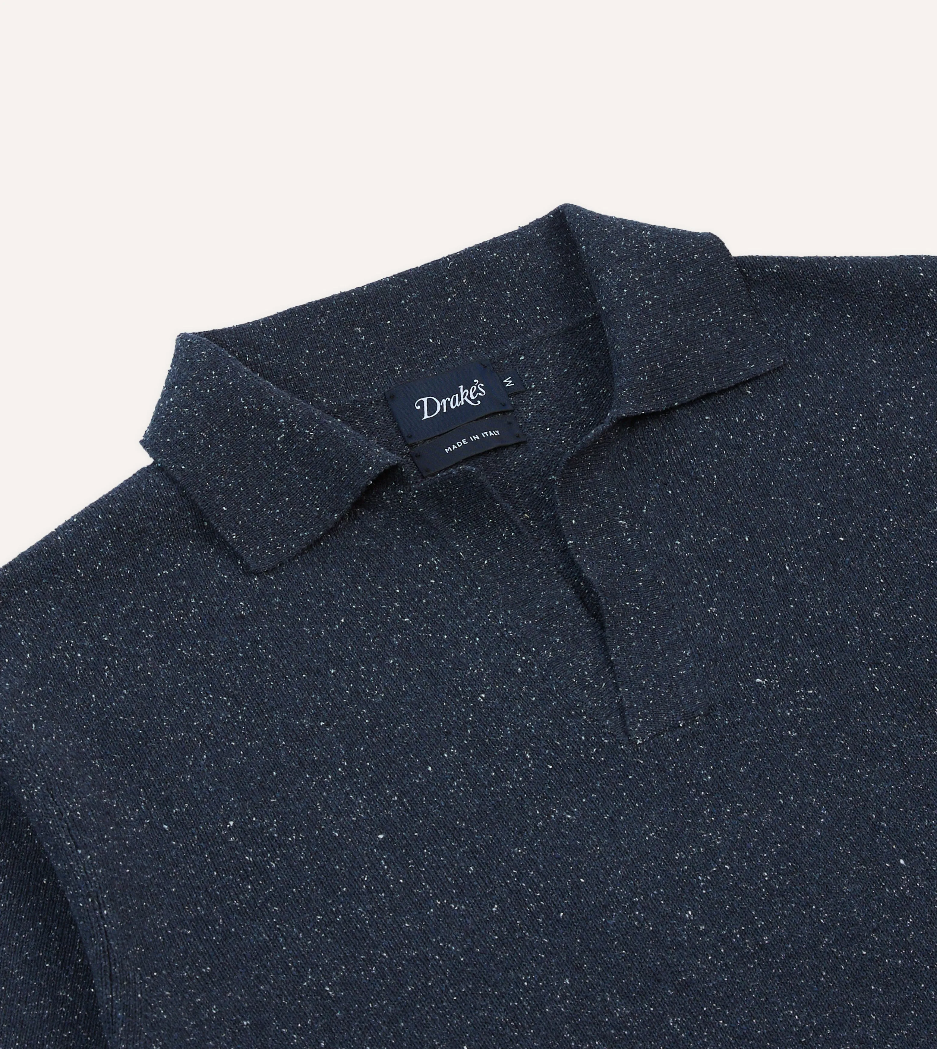 Navy Knitted Silk Short-Sleeve Polo Shirt