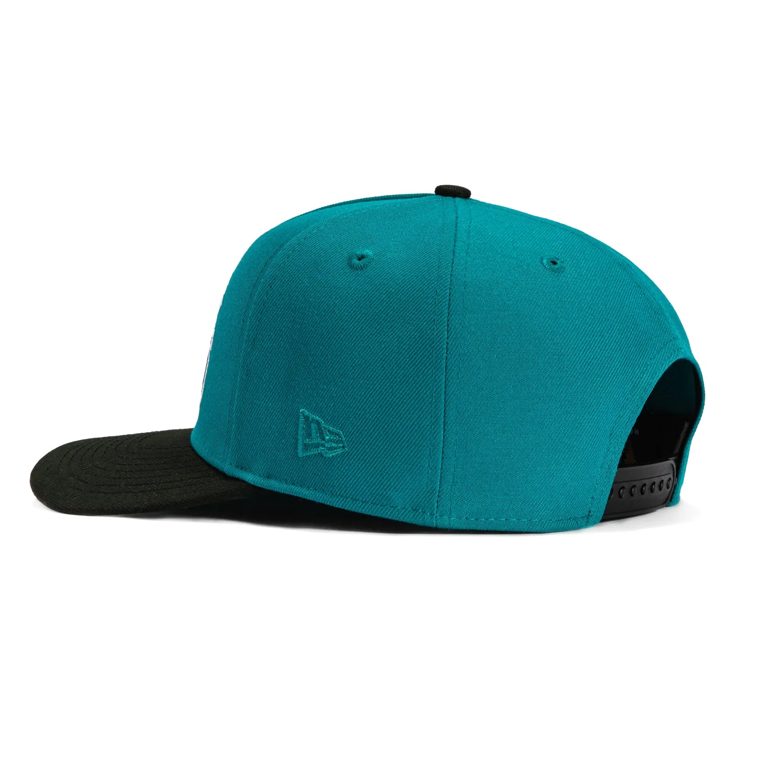 New Era 9Fifty A-Frame San Jose Sharks Logo Patch Word Snapback Hat - Teal. Black