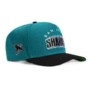 New Era 9Fifty A-Frame San Jose Sharks Logo Patch Word Snapback Hat - Teal. Black