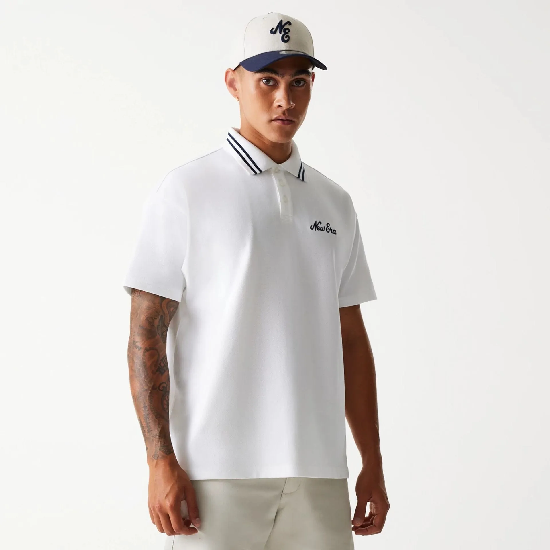 New Era Drop Shoulder White Polo Shirt