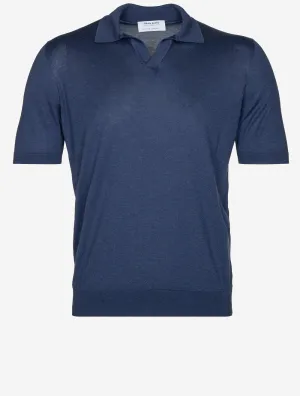 Open Silk Tennis Polo Shirt Blue