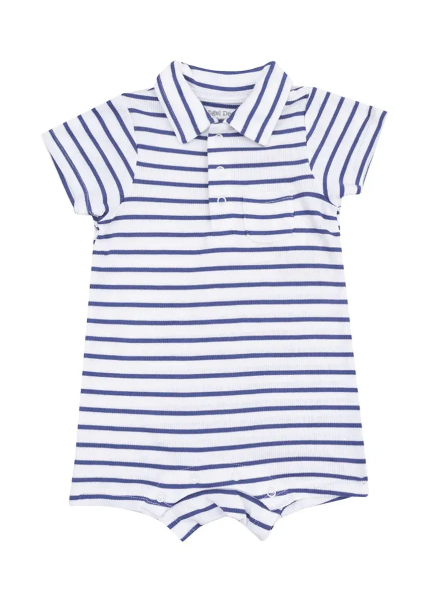 Polo Romper - Stripe Vintage Blue