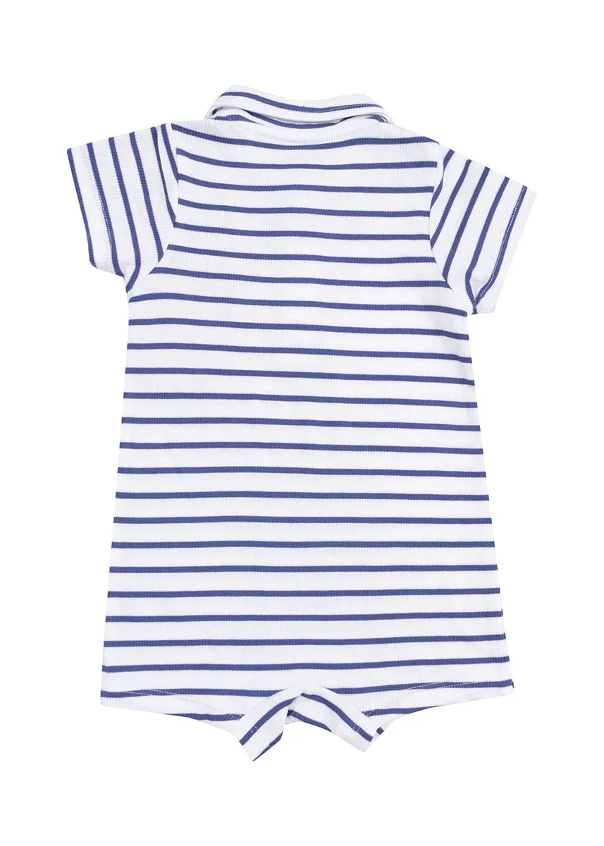Polo Romper - Stripe Vintage Blue