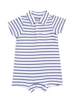 Polo Romper - Stripe Vintage Blue
