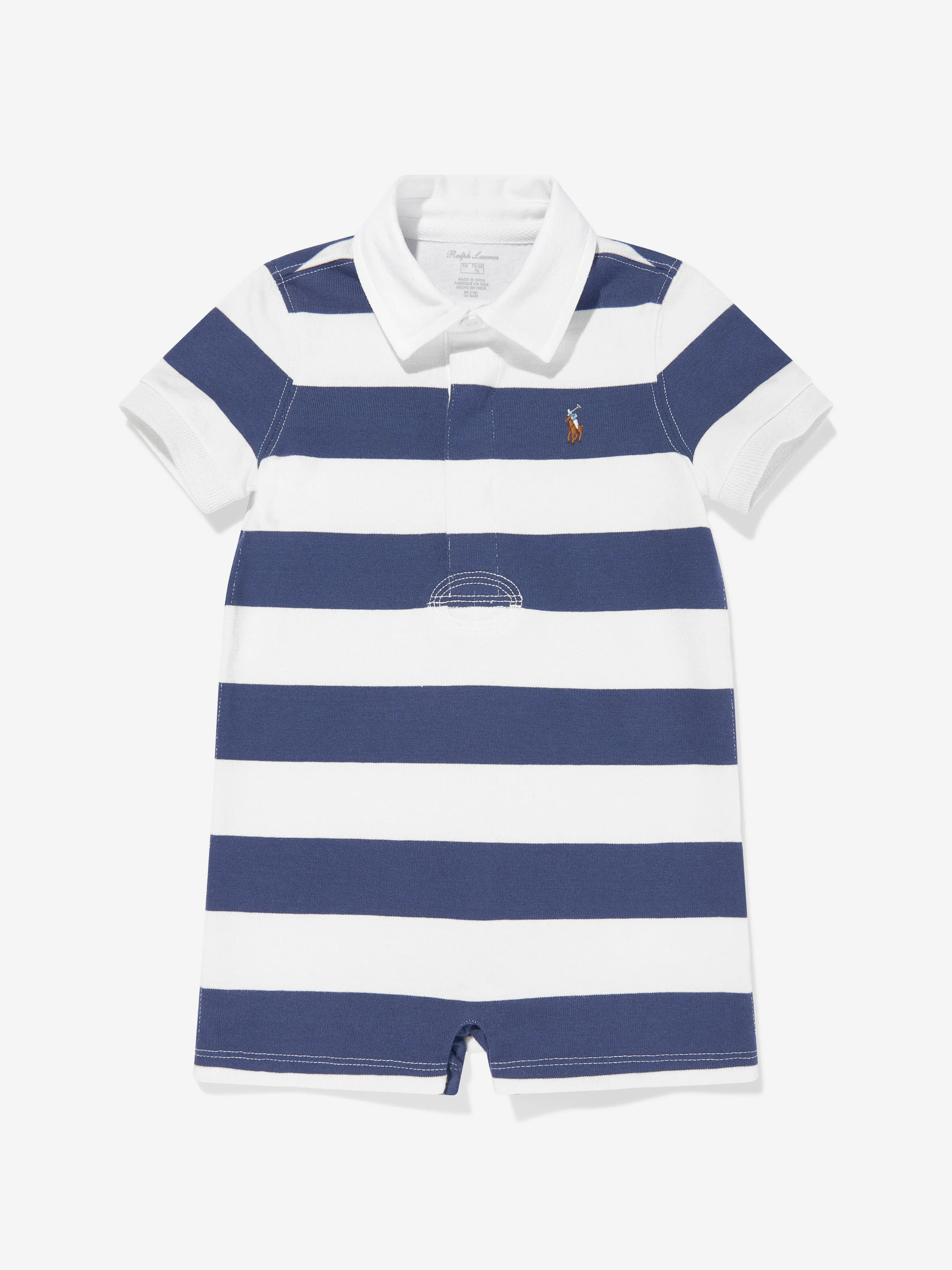 Ralph Lauren Baby Boys Striped Rugby Romper in Navy