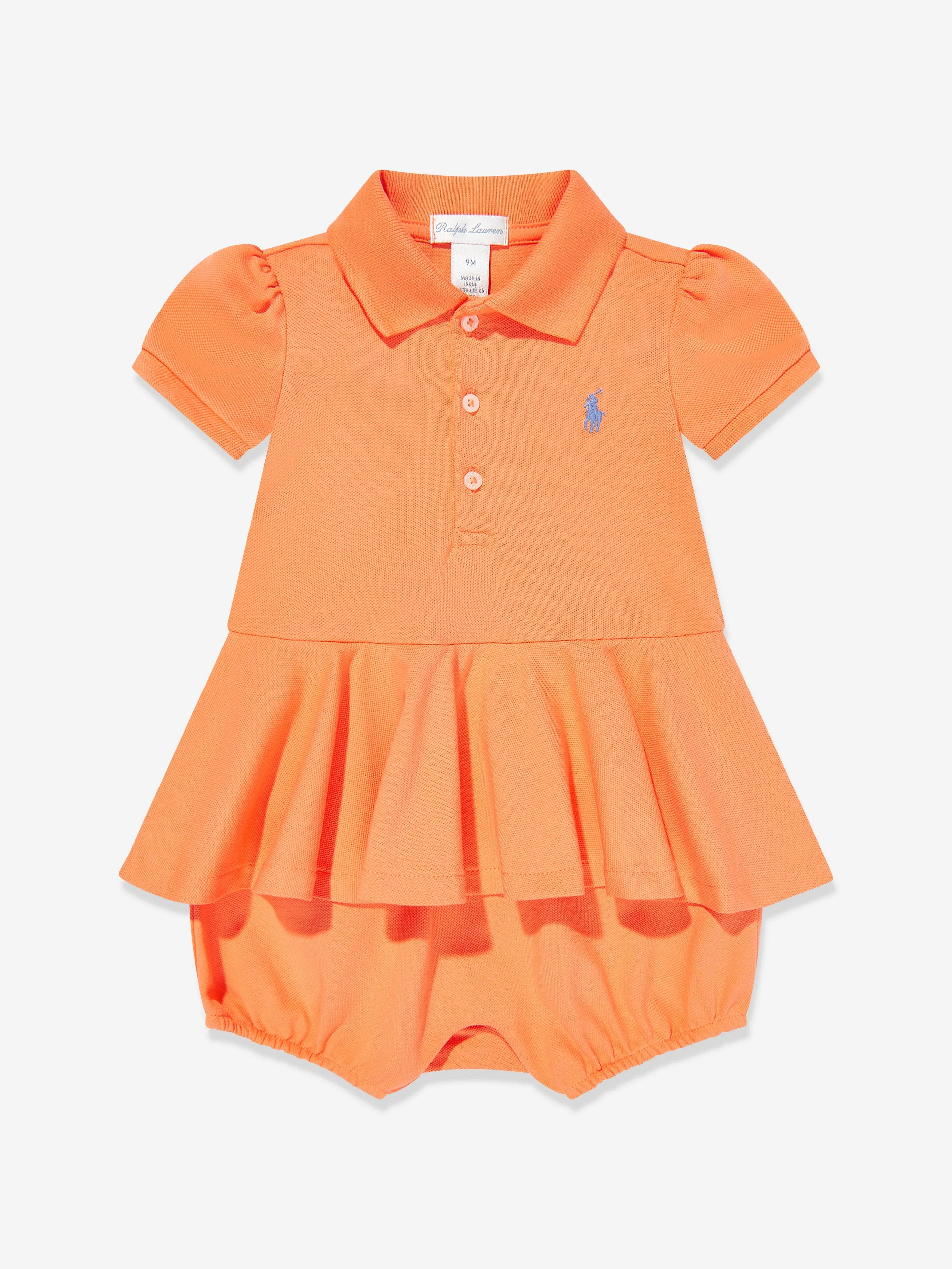 Ralph Lauren Baby Girls Peplum Romper in Orange