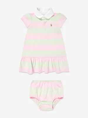 Ralph Lauren Baby Girls Striped Rugby Dress With Bloomers in Pink