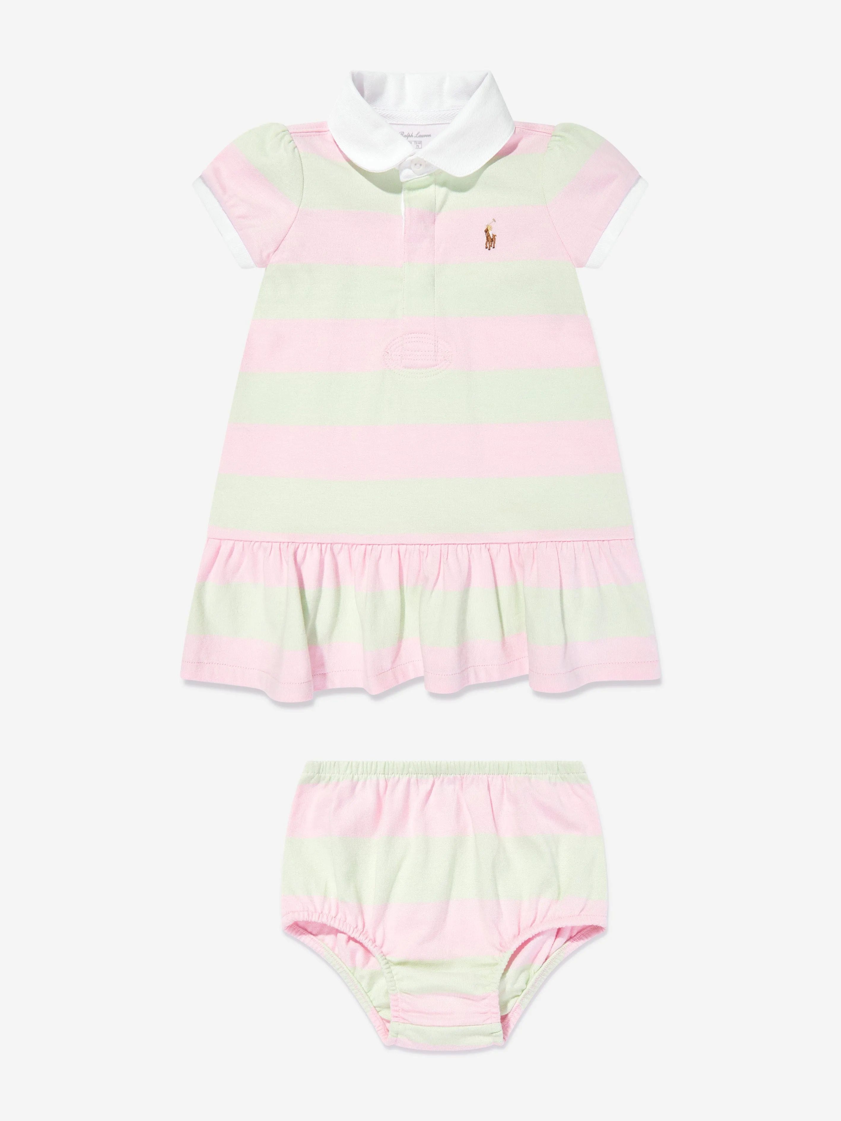 Ralph Lauren Baby Girls Striped Rugby Dress With Bloomers in Pink