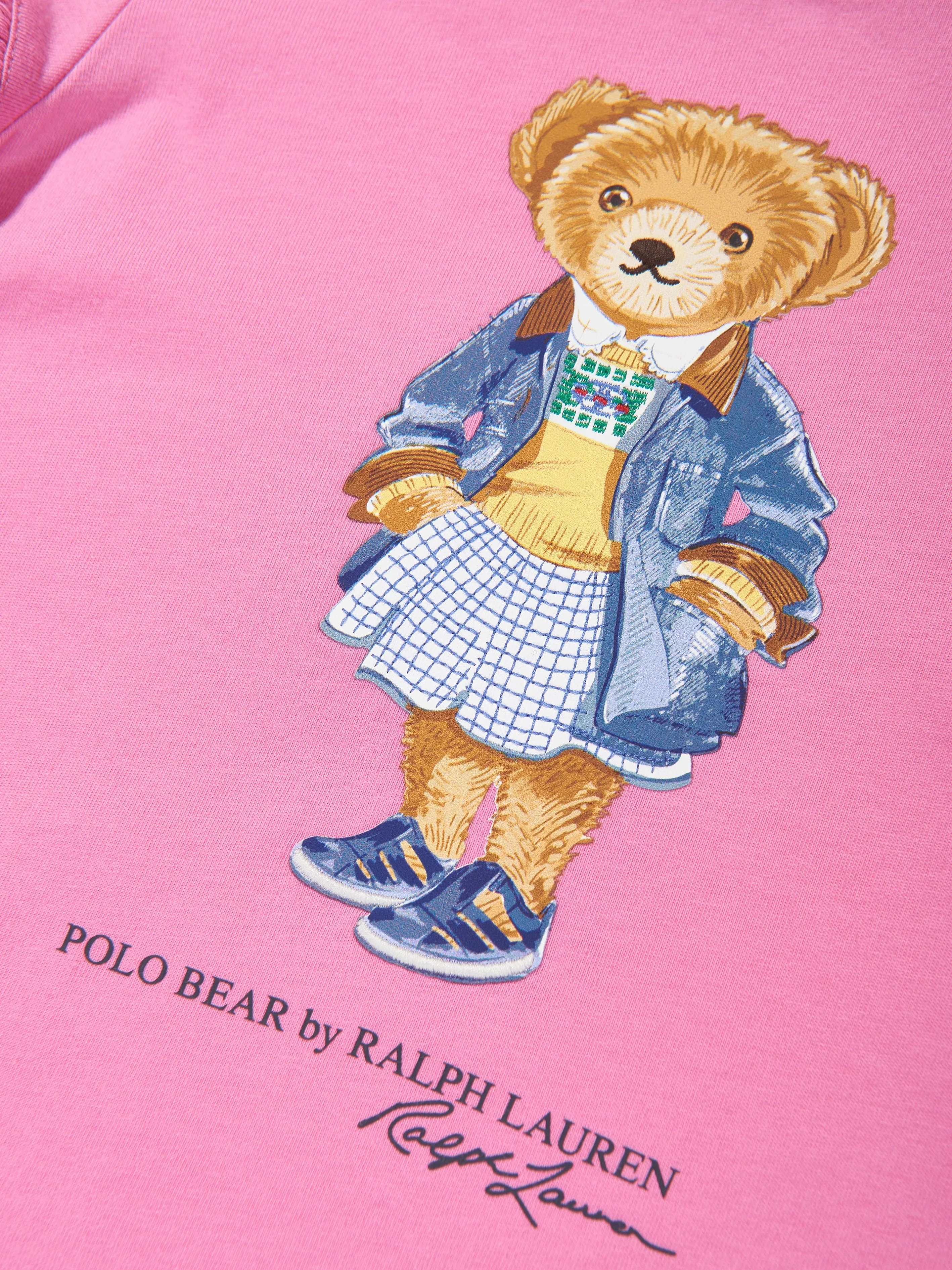 Ralph Lauren Girls Polo Bear Jersey Dress in Pink