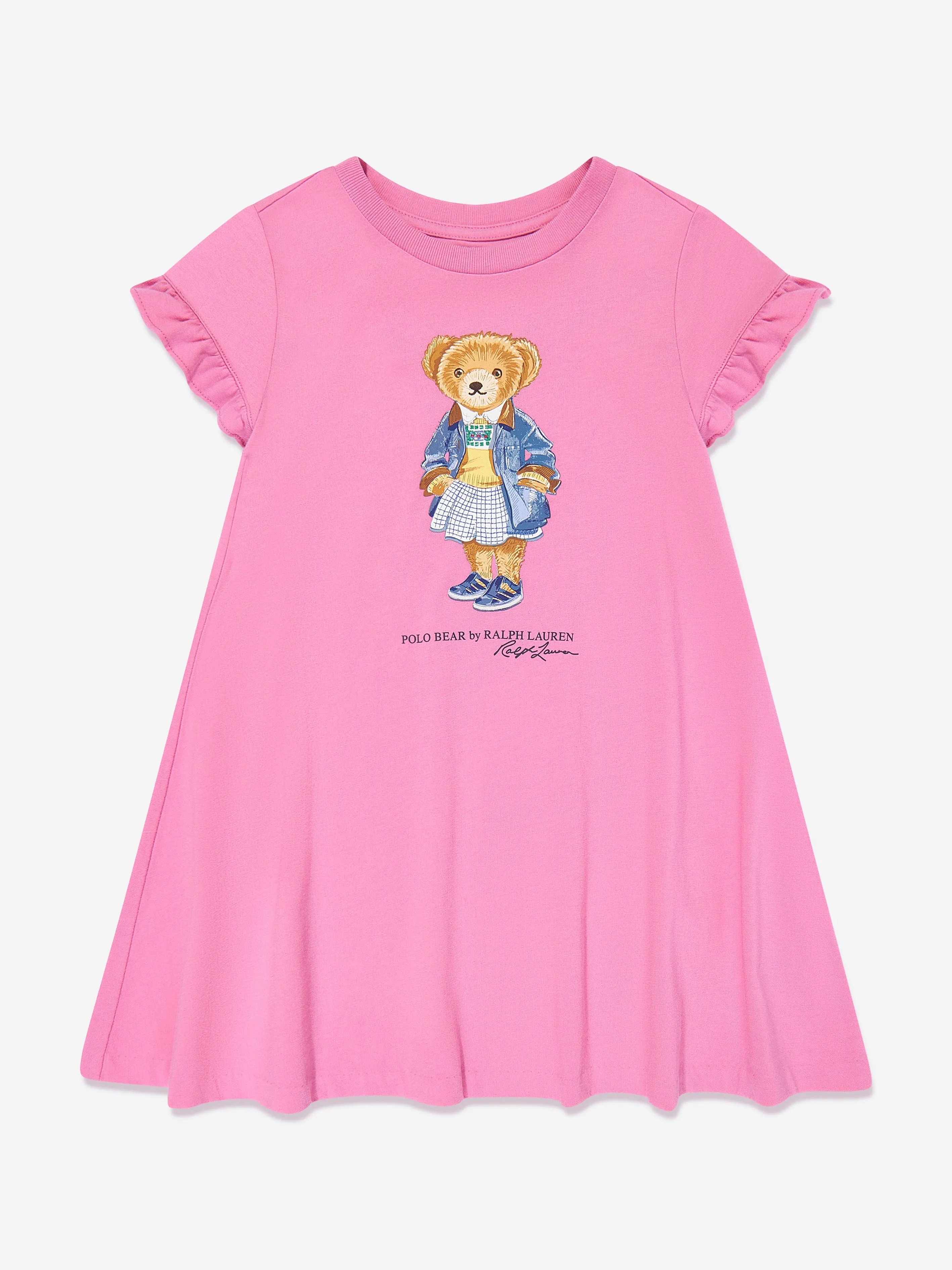 Ralph Lauren Girls Polo Bear Jersey Dress in Pink
