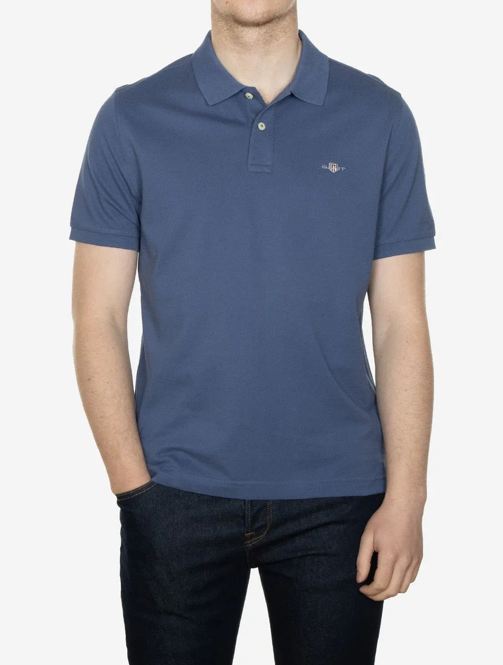 Regular Shield Short Sleeve Pique Polo Dusty Navy