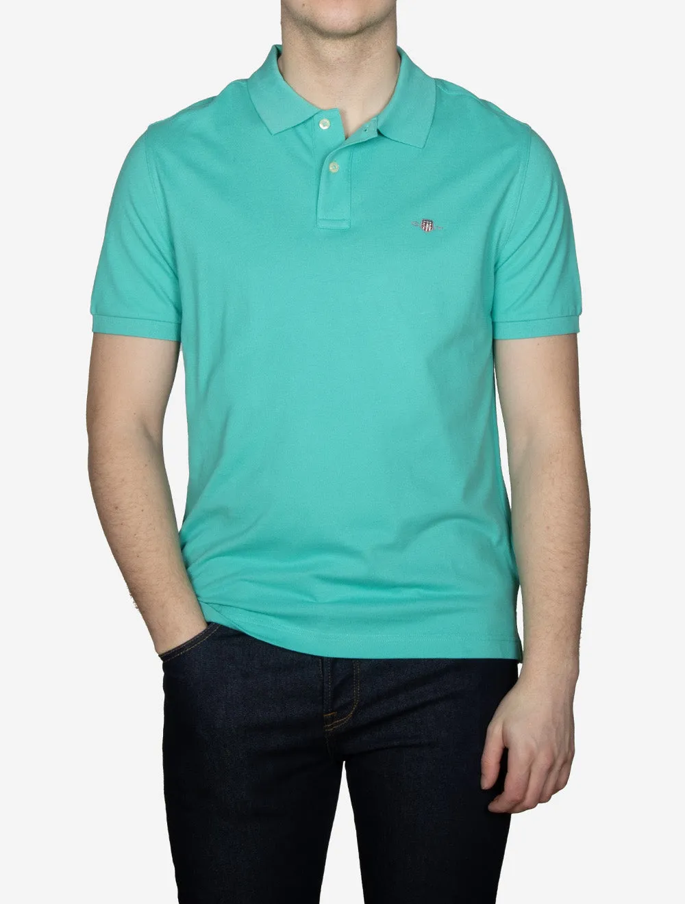 Regular Shield Short Sleeve Pique Polo Tropic Blue