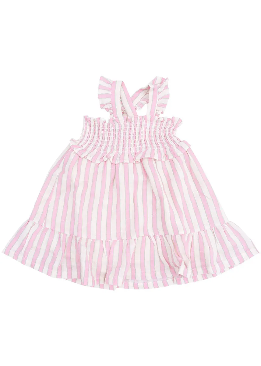 Smocked Ruffle Sundress - Candy Stripe Pink