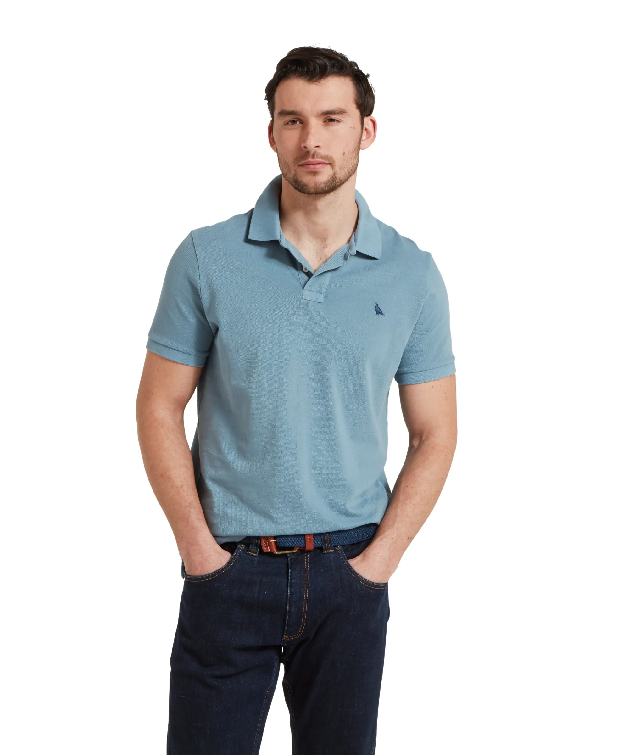 St Ives Garment Dyed Polo Shirt - Dark Pigeon Blue