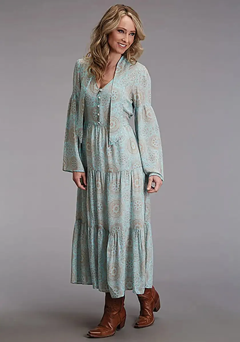 Stetson Aqua Mandala Print Dress - Women's Long Dress