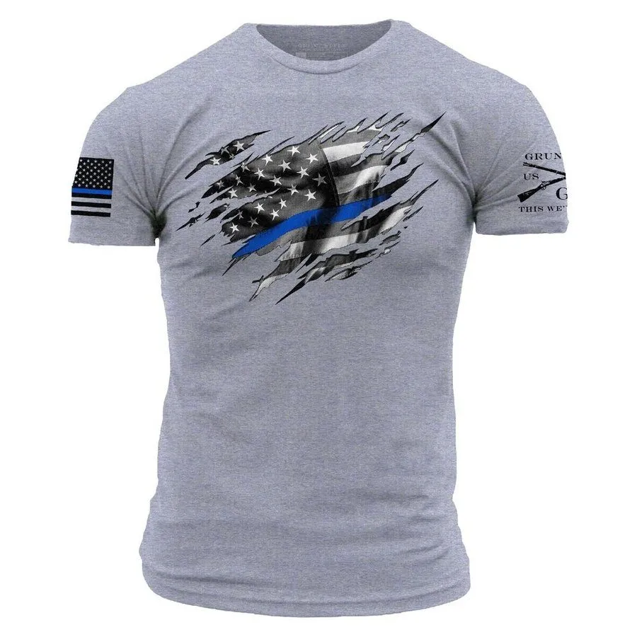 Still Standing Blue Line T-Shirt - Dark Heather Gray