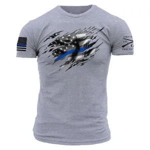 Still Standing Blue Line T-Shirt - Dark Heather Gray