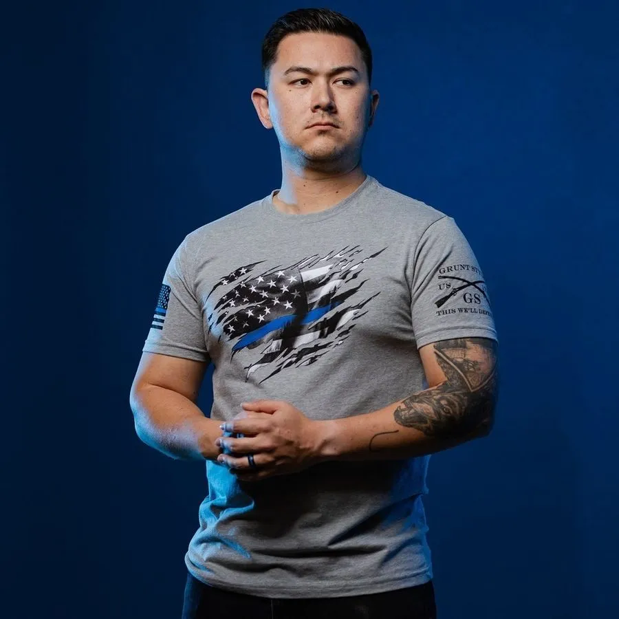 Still Standing Blue Line T-Shirt - Dark Heather Gray