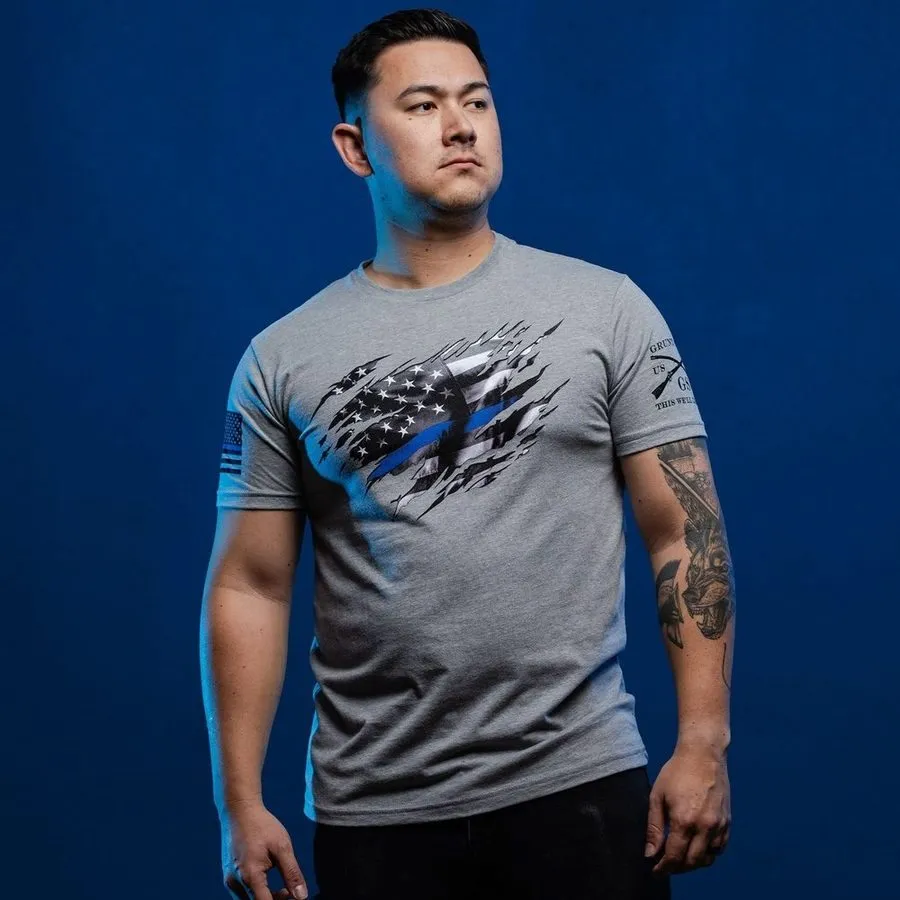 Still Standing Blue Line T-Shirt - Dark Heather Gray
