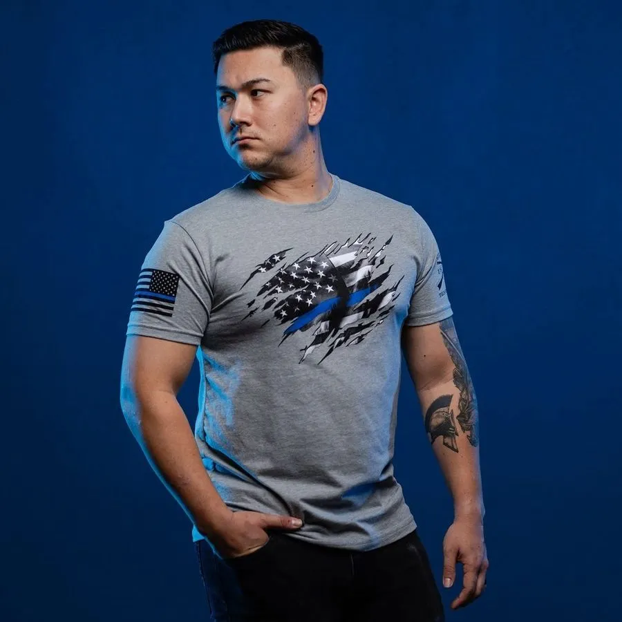 Still Standing Blue Line T-Shirt - Dark Heather Gray