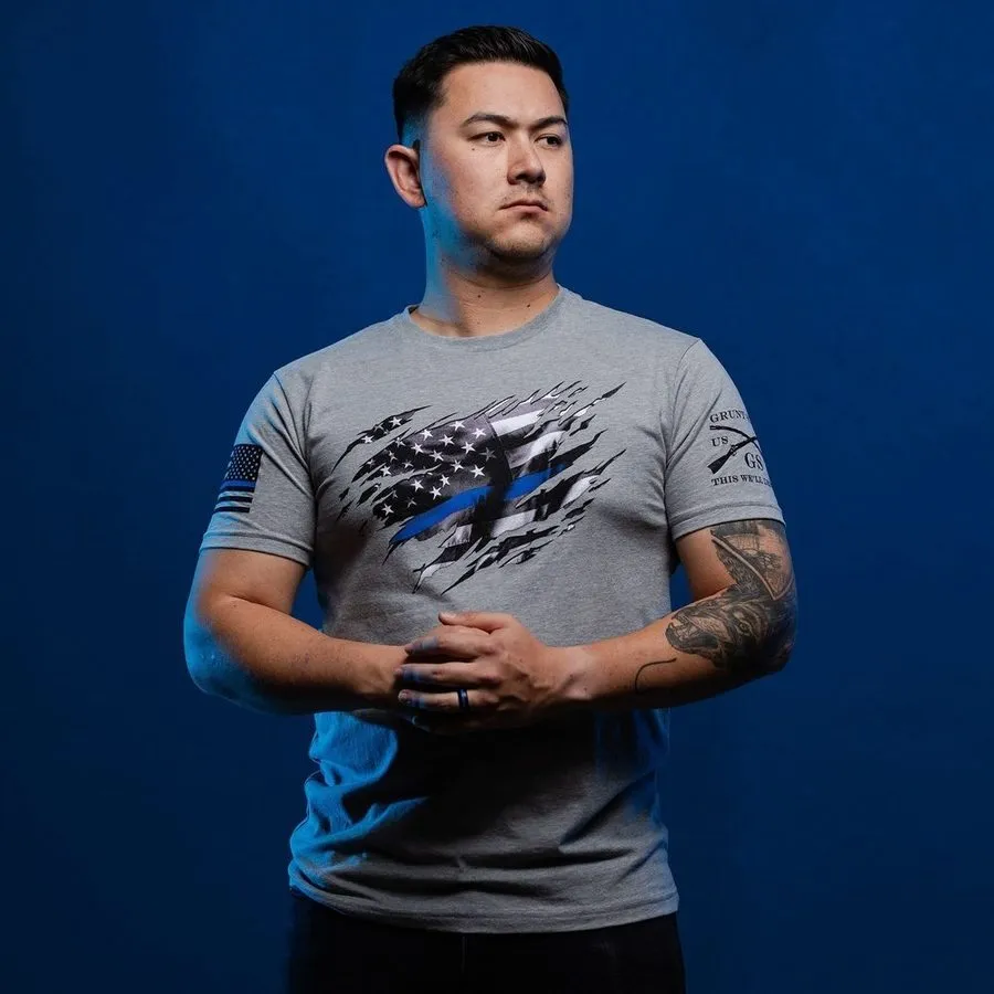 Still Standing Blue Line T-Shirt - Dark Heather Gray
