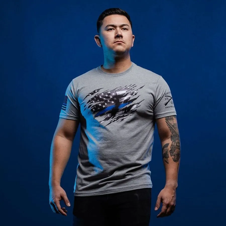 Still Standing Blue Line T-Shirt - Dark Heather Gray