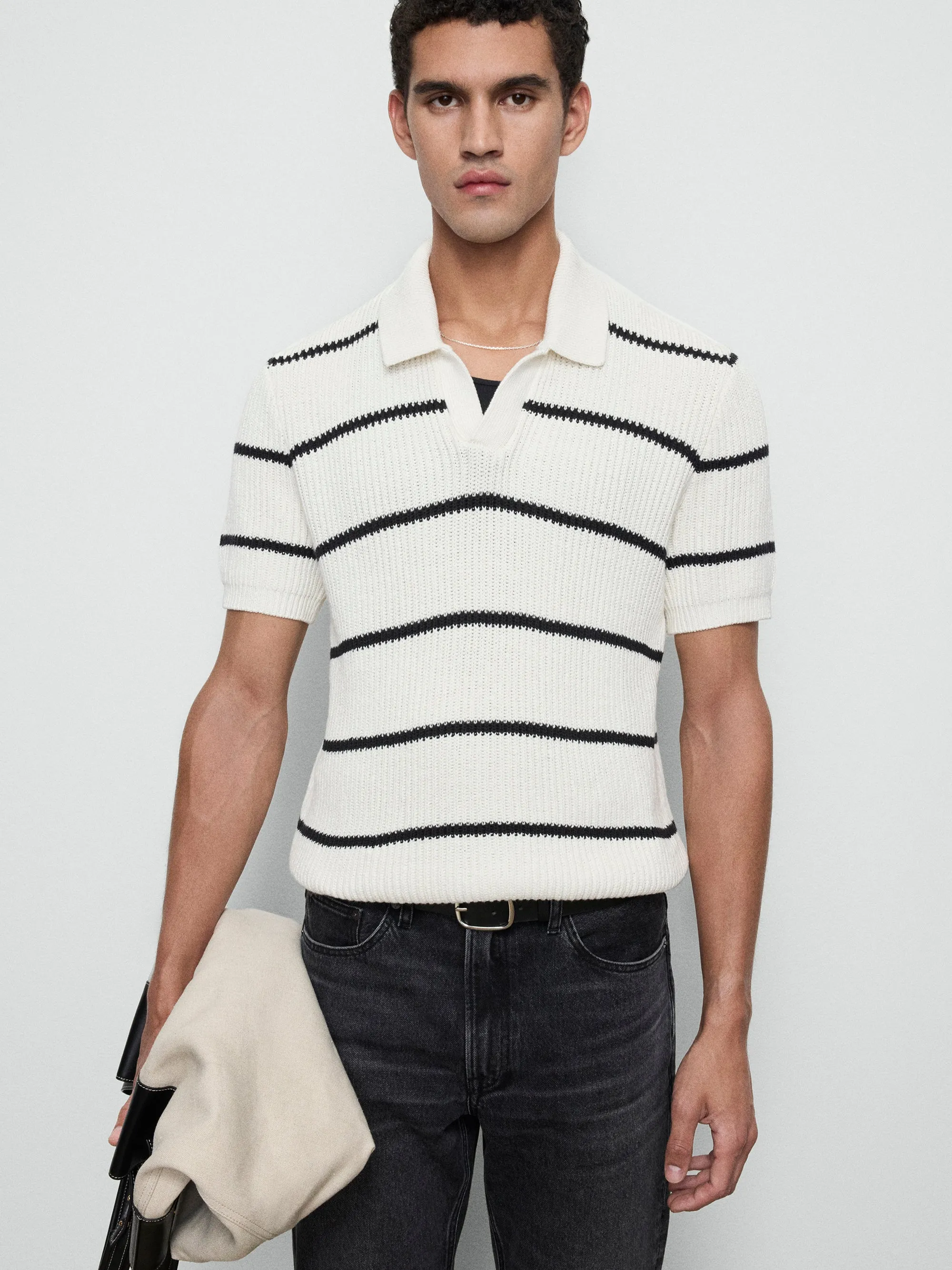Striped Polo Sweater -- Black Stripe