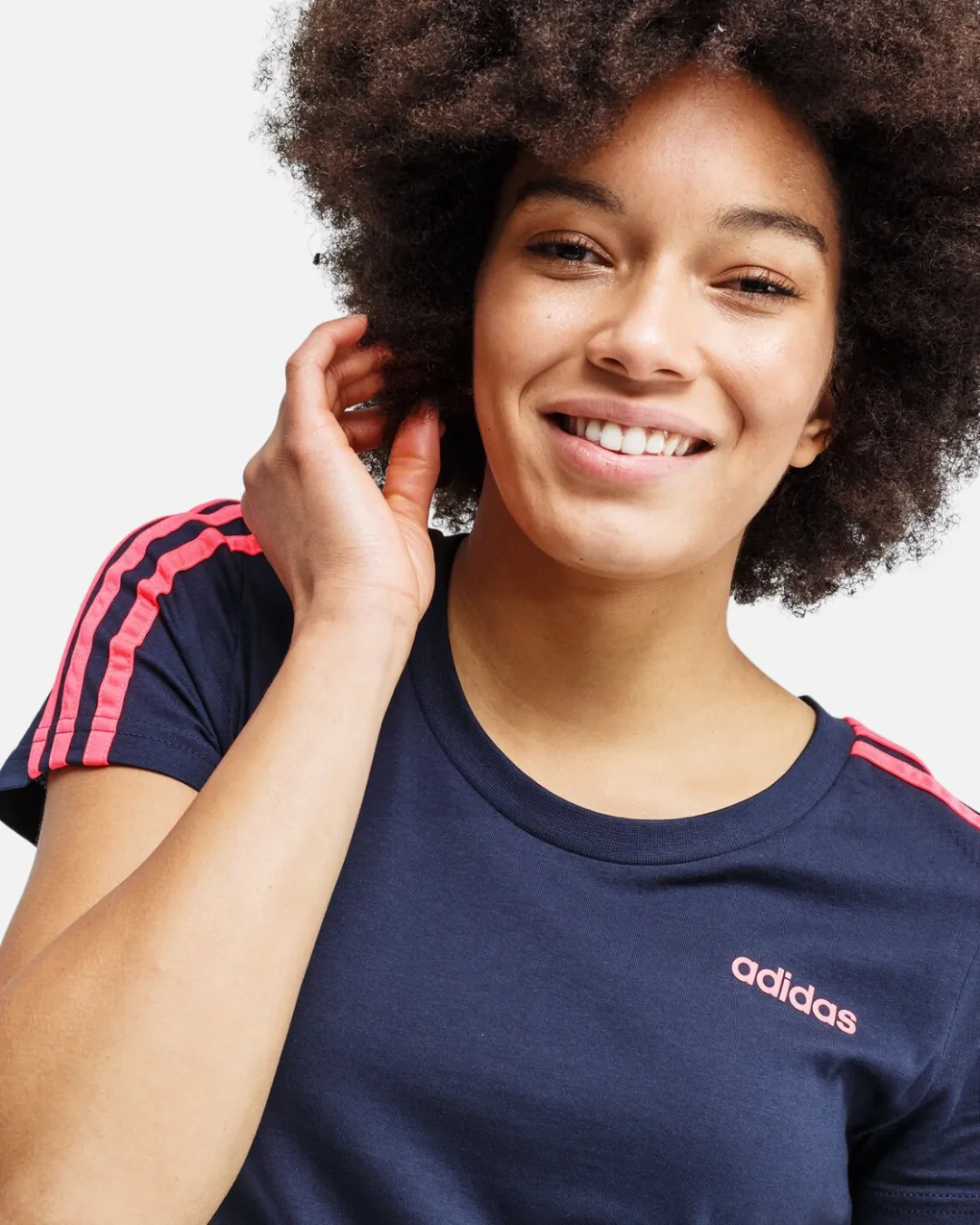 T-Shirt Adidas 3 Bandes Femme - Bleu/Rose