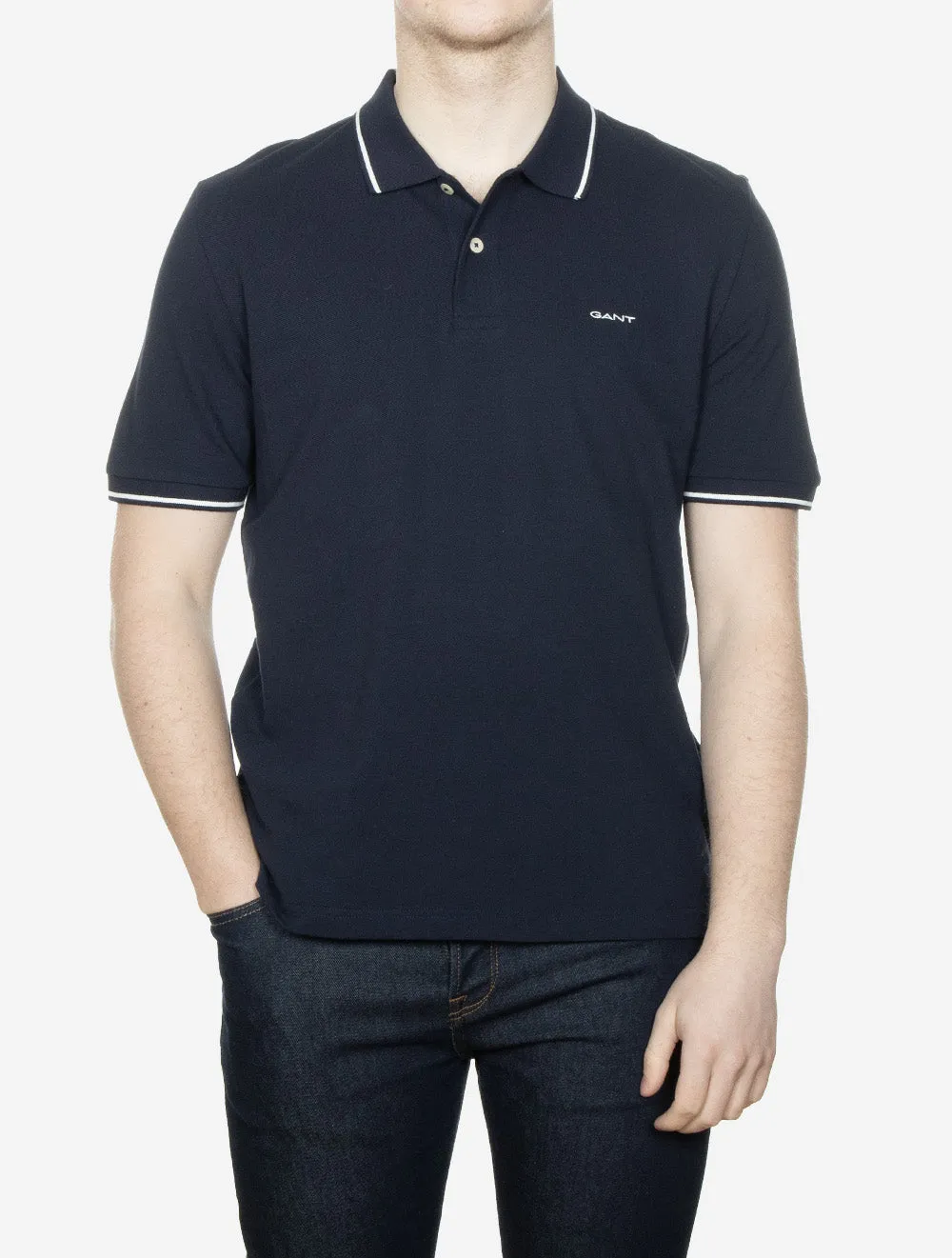 Tipped Piqué Polo Short Sleeve Shirt Evening Blue