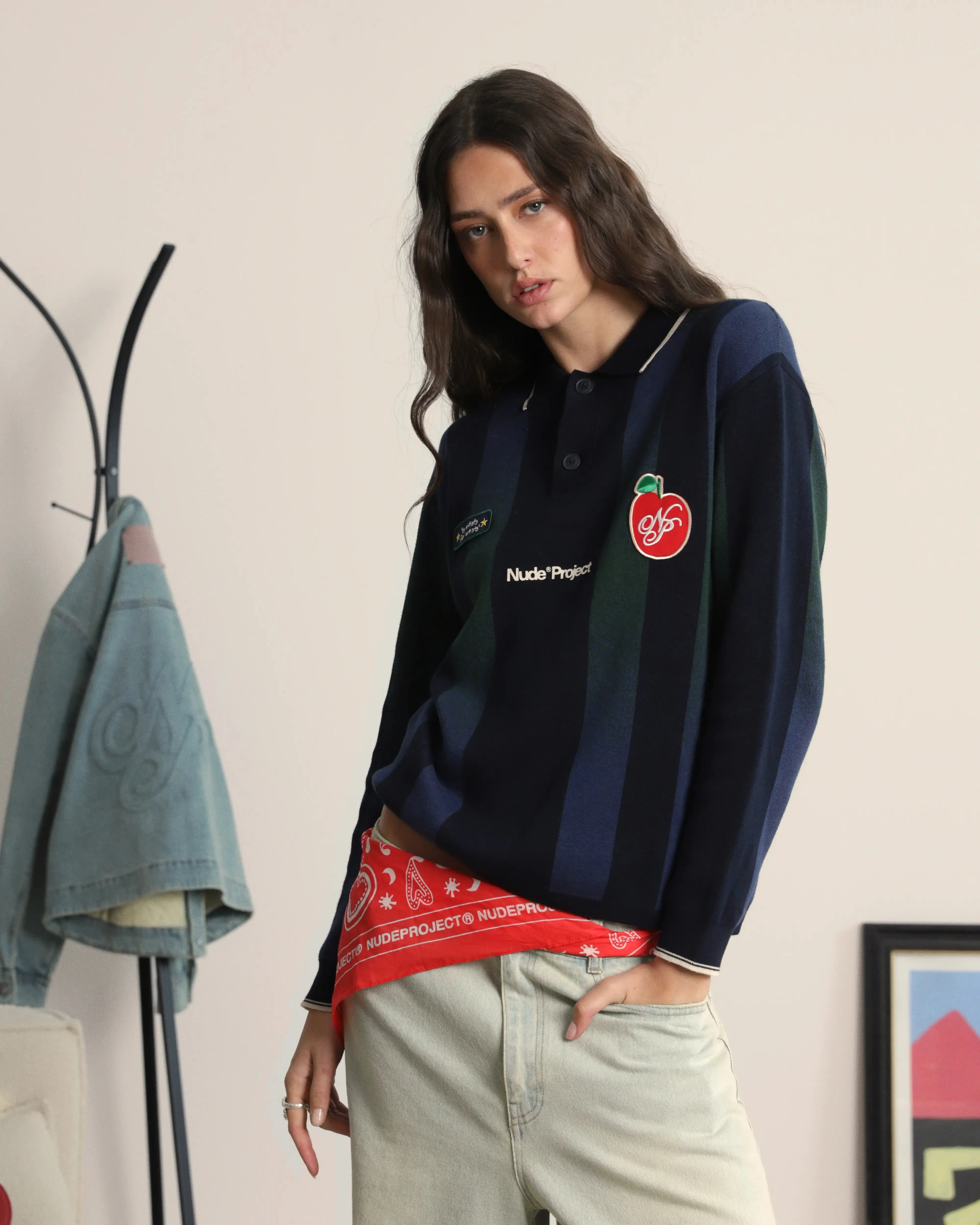 Vizcaya Football Polo Knit Navy Blue