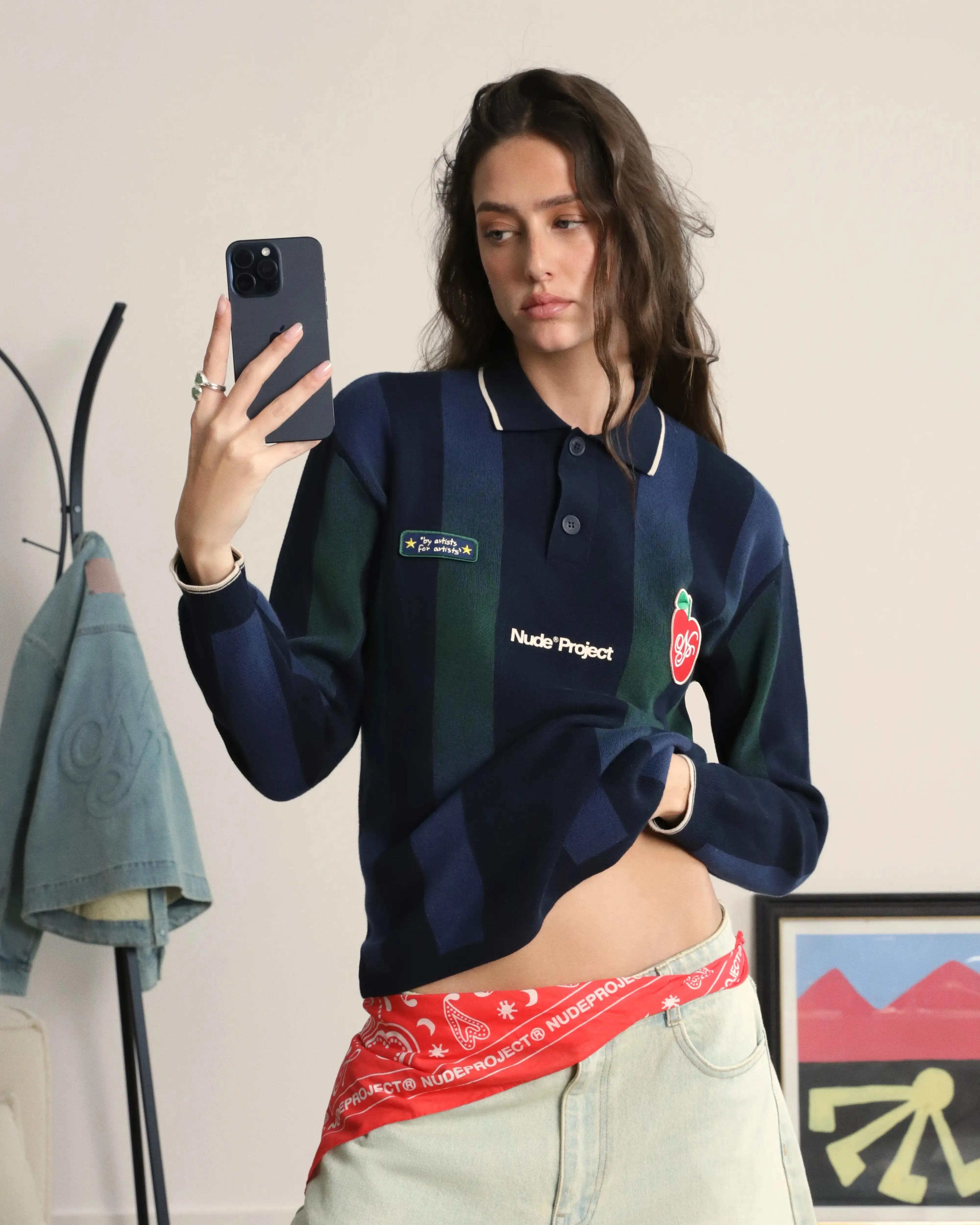 Vizcaya Football Polo Knit Navy Blue