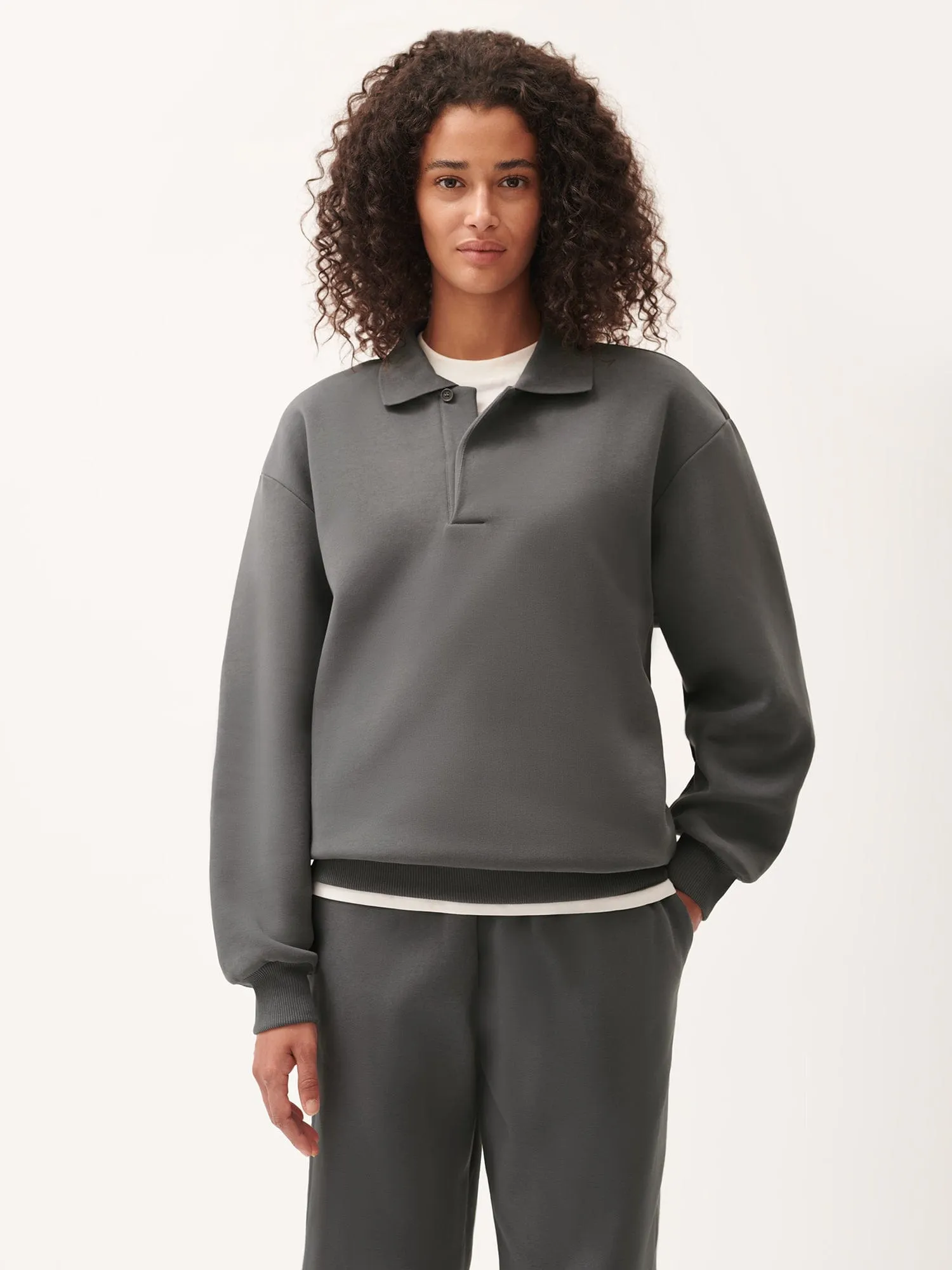 Womens DNA Heavyweight Polo Sweatshirt—atmosphere grey