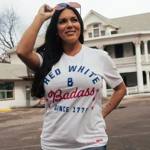 Women's Red, White & Badass Boyfriend Fit T-Shirt - White