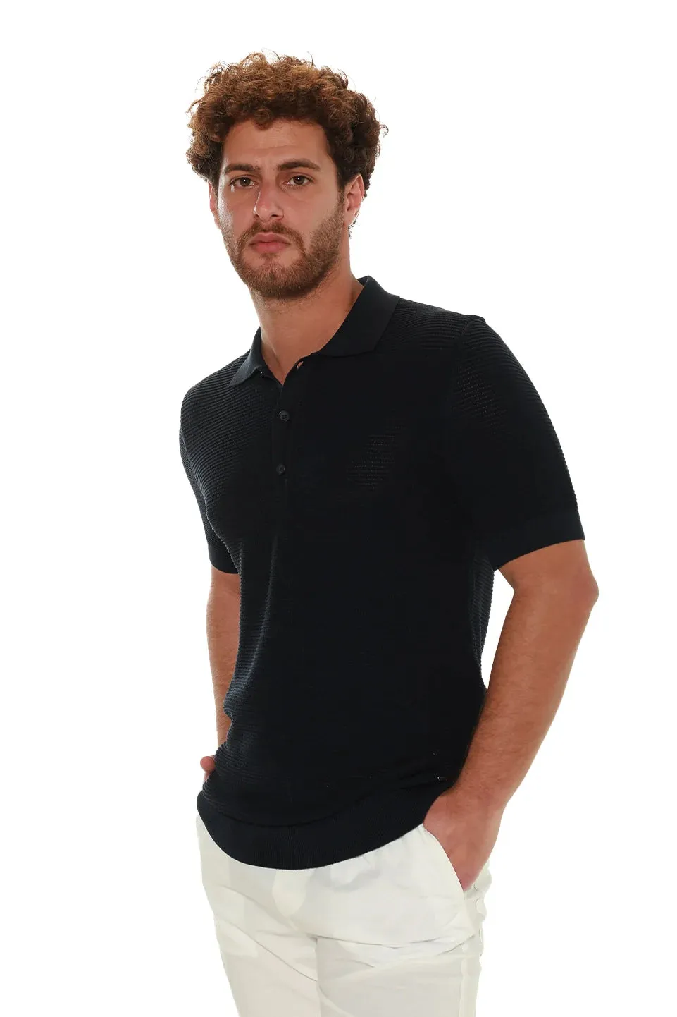 Xint Navy Polo With Button To Close