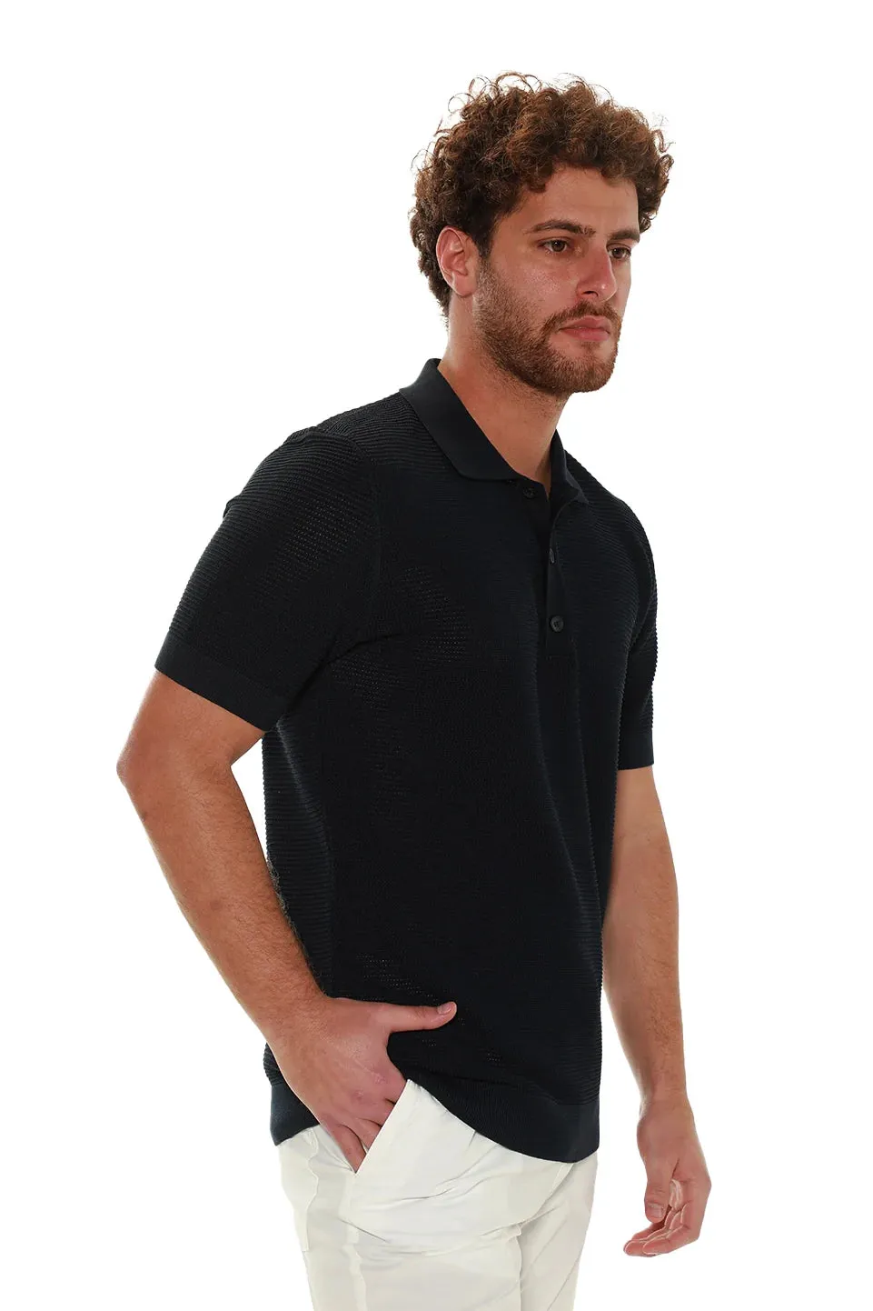 Xint Navy Polo With Button To Close