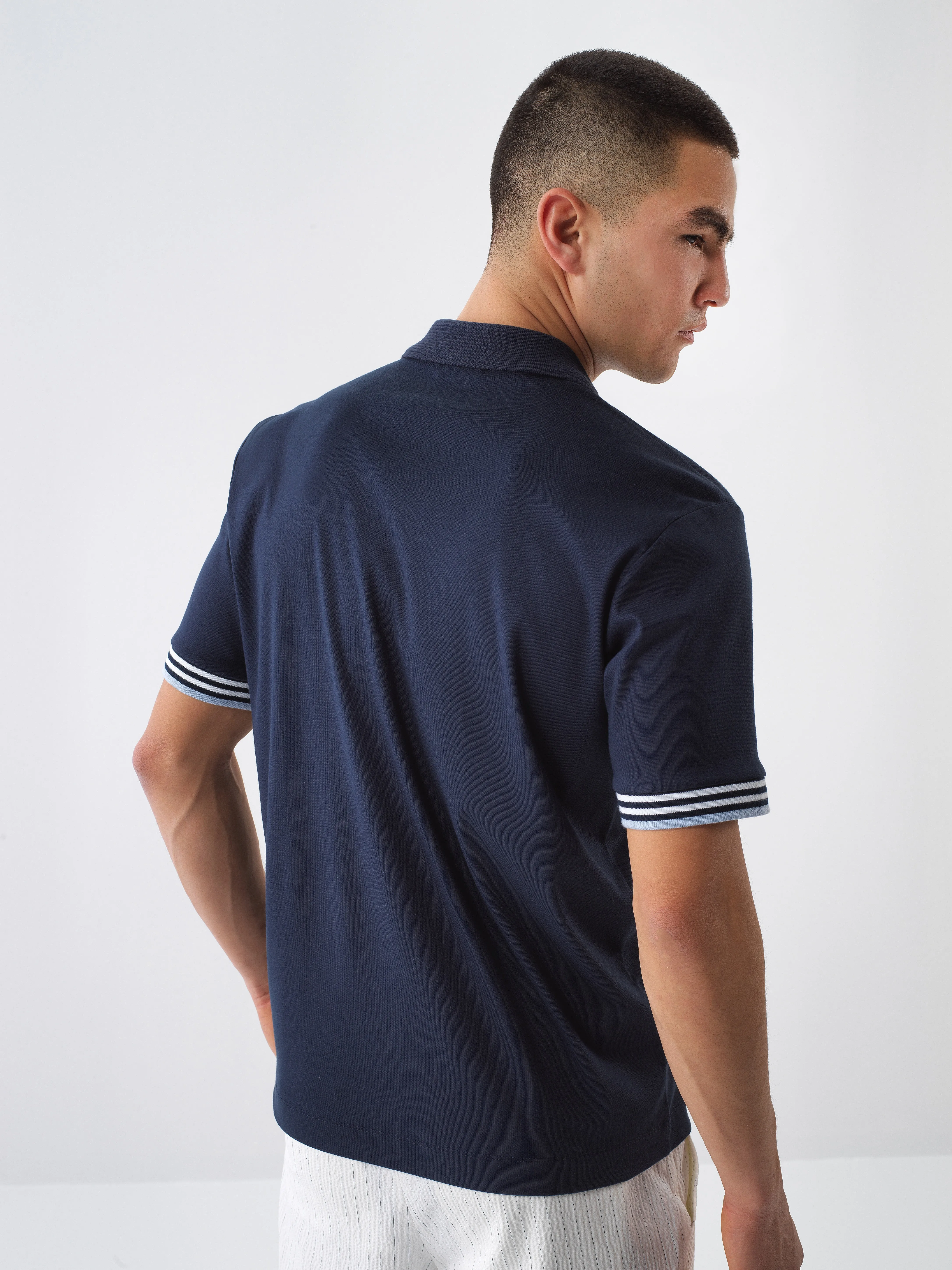 Xint Navy Polo With Stripe Shoulder