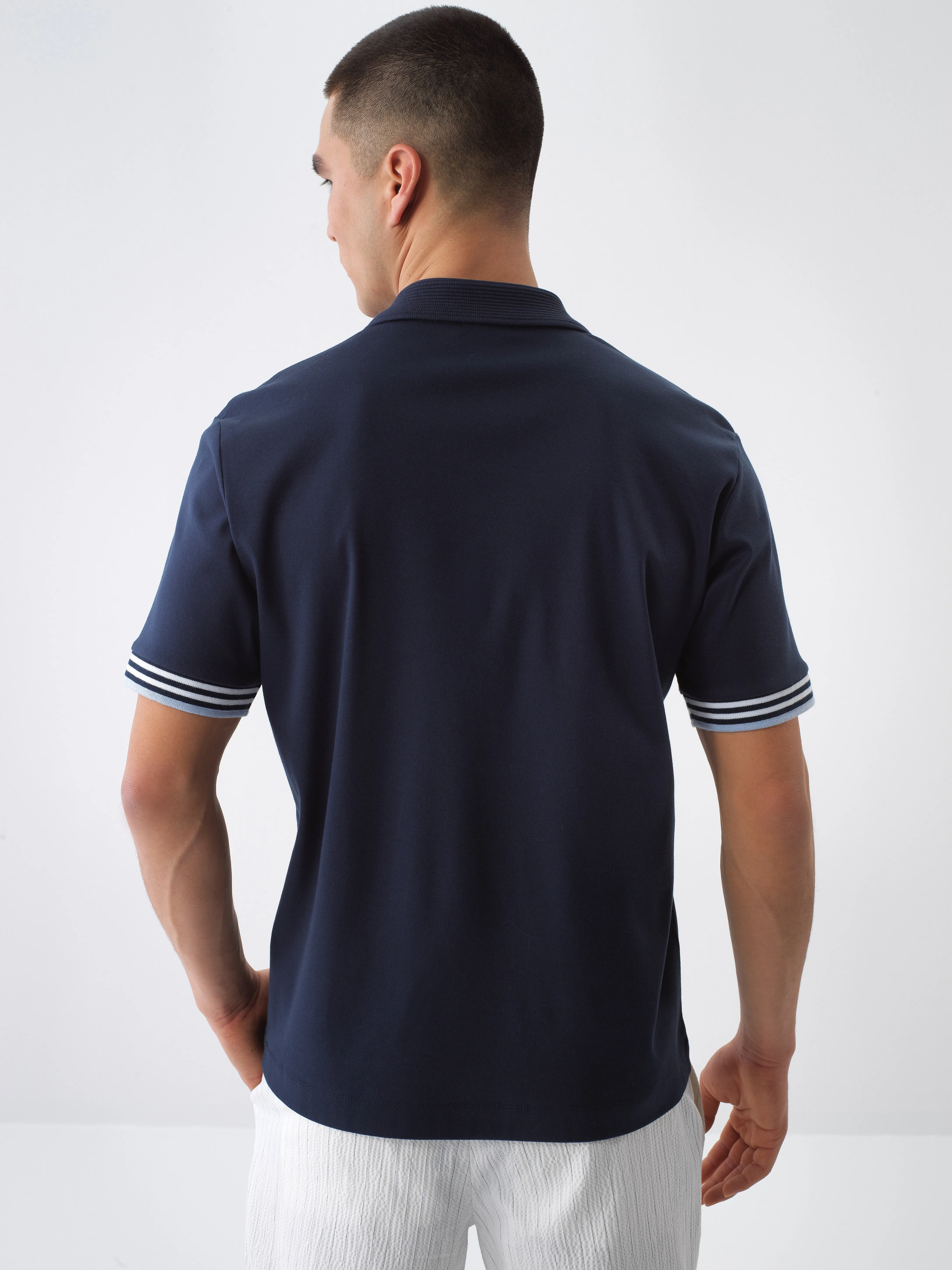 Xint Navy Polo With Stripe Shoulder