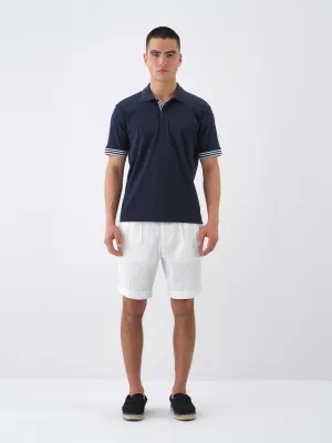 Xint Navy Polo With Stripe Shoulder