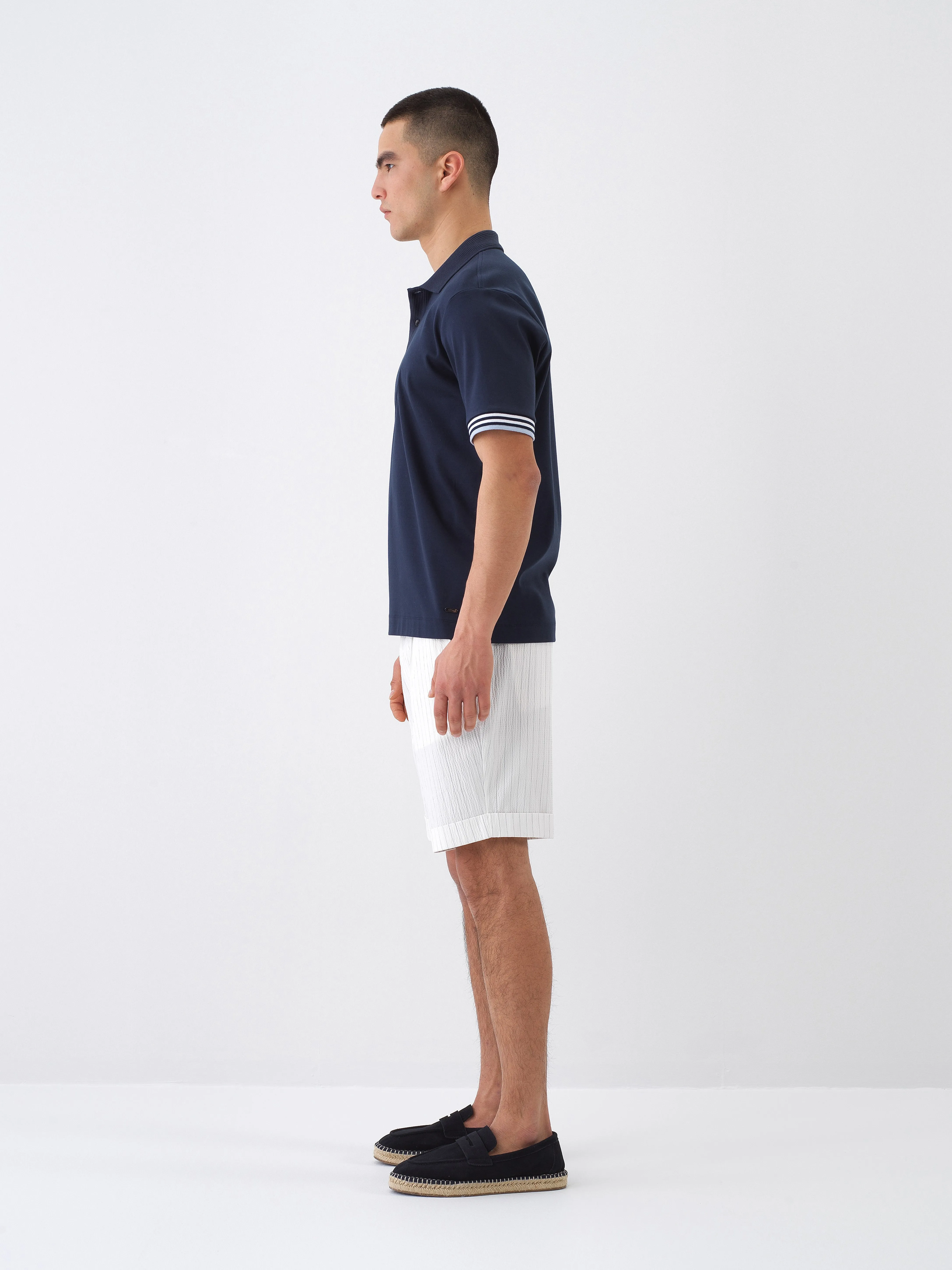 Xint Navy Polo With Stripe Shoulder