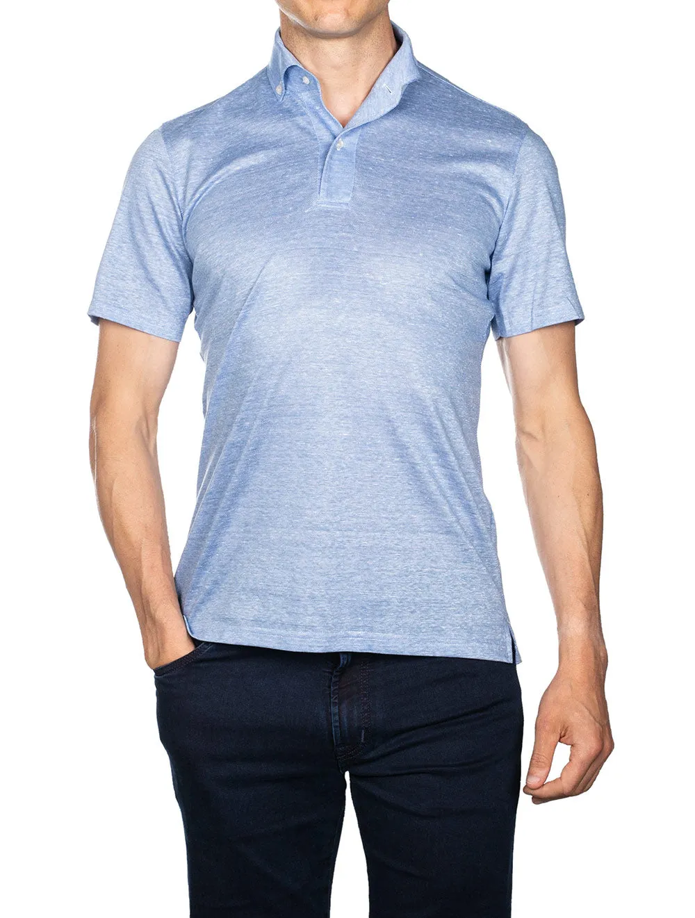Zeppelin Buttondown Short Sleeve Polo Blue